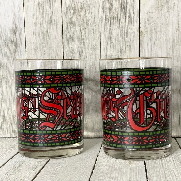 HOUZE Seasons Greetings Stained Glass Gold Rimmed Lowball Glass Tumbler Set - Picture 5 of 8